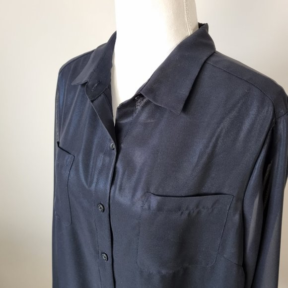 Jones New York Collection Blue Sheen Blouse Size M - Picture 4 of 9